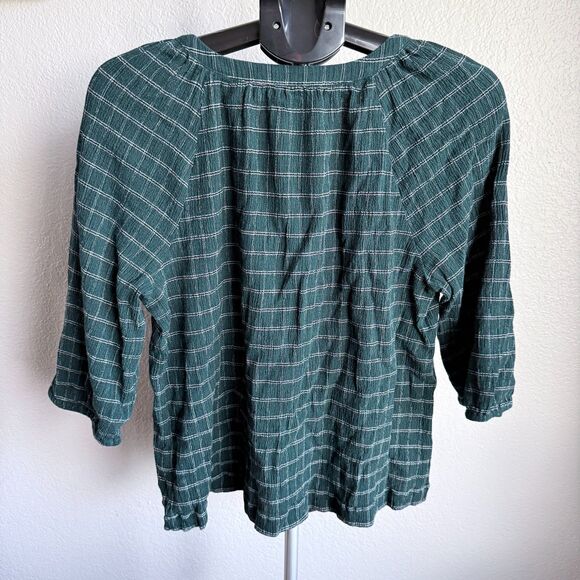 J. Jill Crinkle Plaid Button Up Boxy 3/4 Sleeve Women's Blouse Shirt XL Petite - Picture 2 of 5